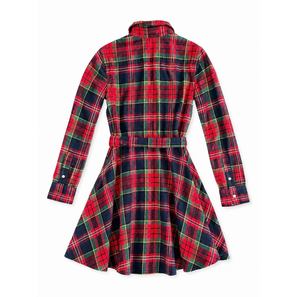 Polo Ralph Lauren Girls 7 Tartan Plaid Shirt Dress Red Green Flannel Belted